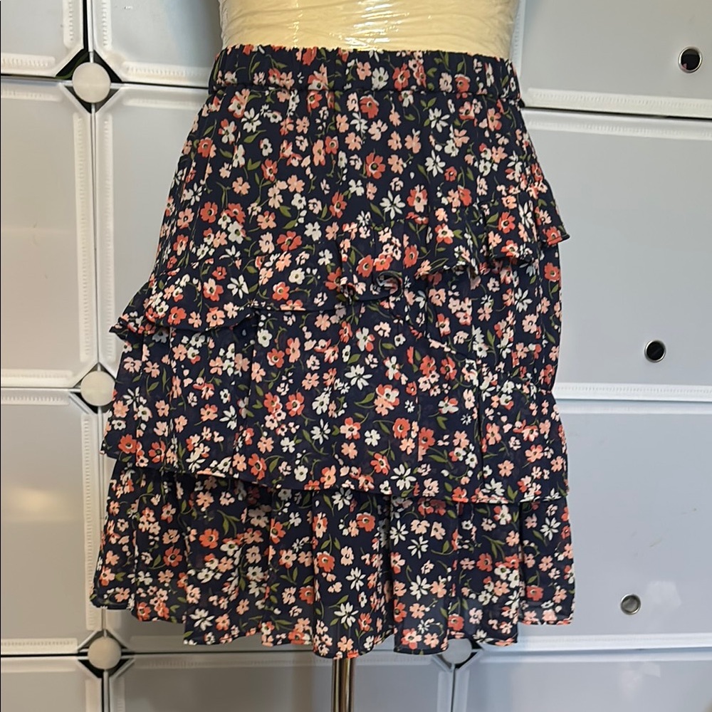 Floral Ruffle Skirt - Navy and Pink